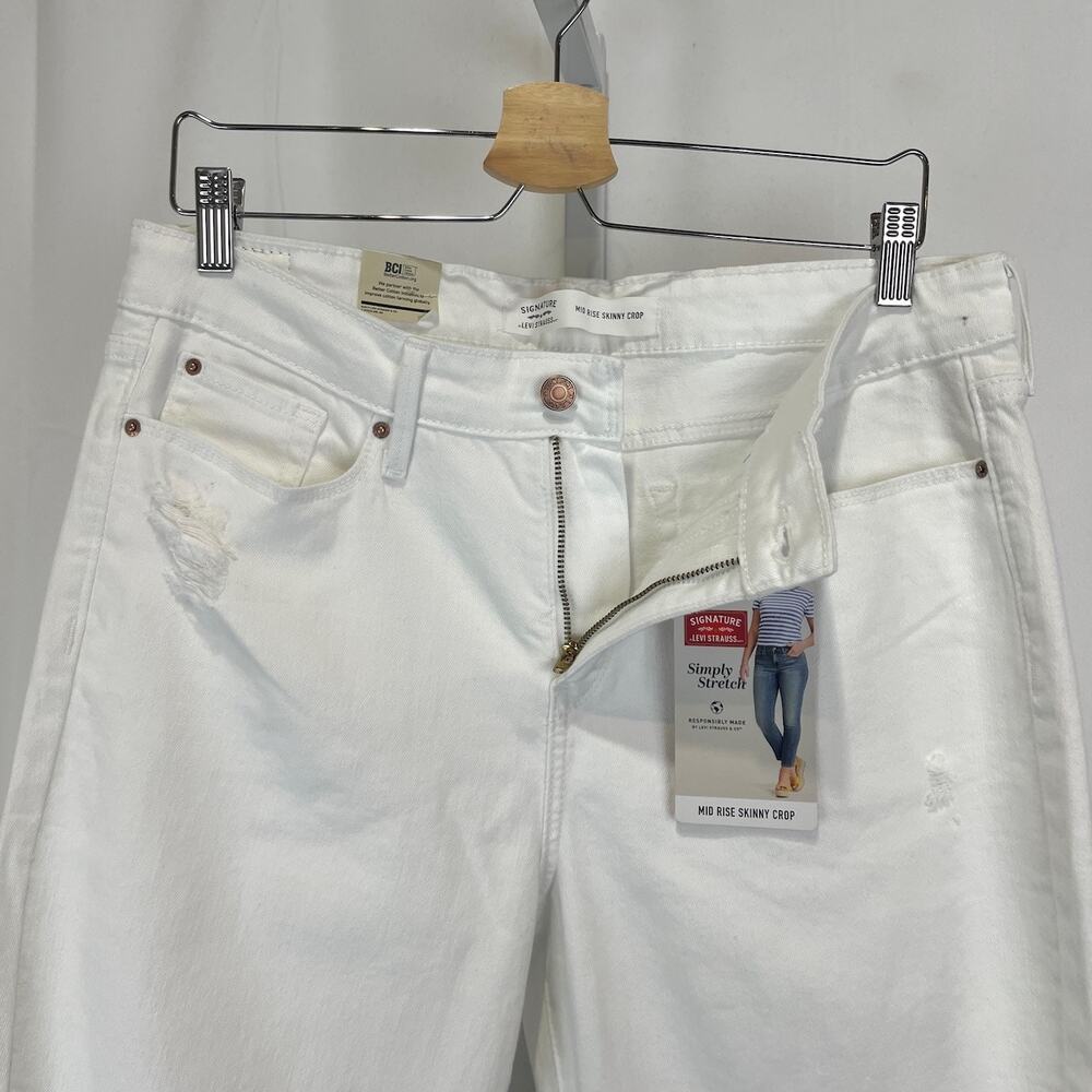 NWT LEVI STRAUSS Signature Mid Rise Skinny Crop Jeans Distressed White 14 / 32 - Picture 6 of 10